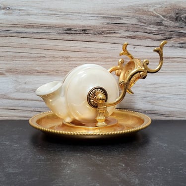 Antique French Inkwell - Revolving Porcelain Snail Form 