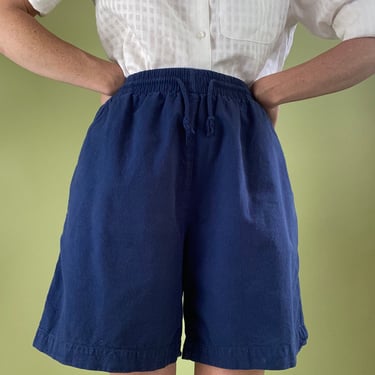 vintage high rise navy cotton elastic waist shorts 