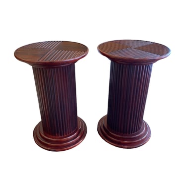 Round Dining Table Bases - Set of 2 Vintage Mahogany Fluted Column Double Pedestal Pair 28.5 Inch High 
