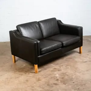 Mid Century Danish Modern Sofa Couch Brown Leather 2 Seat Settee Vintage Denmark