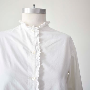 Edwardian Nightgown / Heavy Cotton Antique Nightgown / Long Antique Nightgown / Edwardian Nightgown with ruffle neckline 