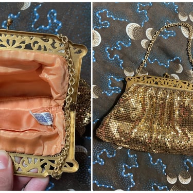 Vintage 1950’s Whiting & Davis gold mesh bag in box | metal frame with kiss lock, bridal purse, formal flapper handbag, Christmas gift 