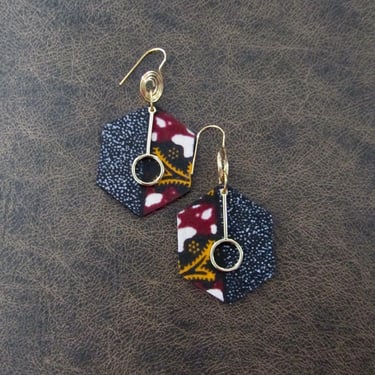 African print Ankara fabric earrings, hexagon 22 