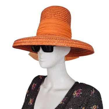 1970s Orange Straw Hat I Extra Tall Crown I Happy Cappers I Sz Med I 21