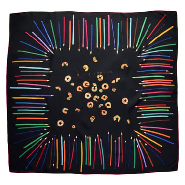 Hermes Vintage A Vos Crayons by Leigh Cooke Multicolor Black Silk Scarf