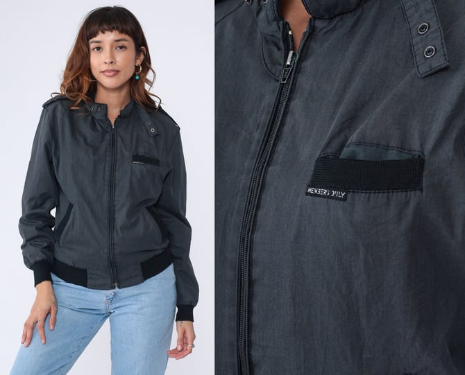 Members Only Jacket 90s Black Bomber Jacket Zip Up Windbreaker Shop Exile Tucson AZ