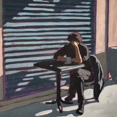 Man Having Coffee - Original Acrylic Painting on Deep Edge Canvas 16 x 20 - shadow, figurative, fine art, cafe, michael van 