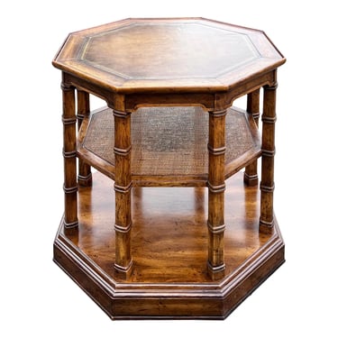 Drexel Heritage Octagonal Leather Top Side Table 