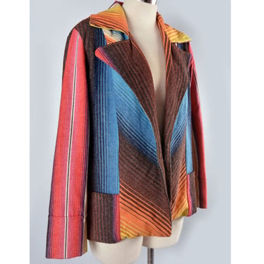 70's Hippie Blanket Jacket, Vintage Mexican 1970's Boho Stripes 