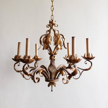 1950s French gilt tole chandelier