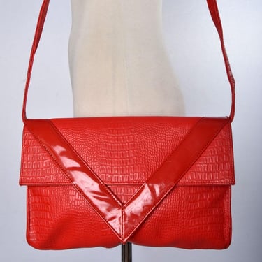 80's Red New Wave Cross body style Vintage Shoulder Bag Purse Vintage 1980's Clutch 