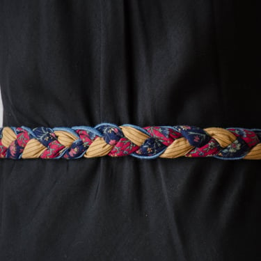 braided belt | 80s 90s vintage red blue yellow woven fabric belt 