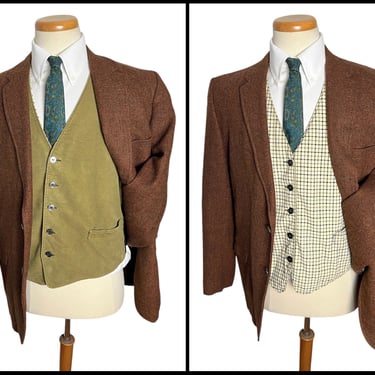 Vintage 1960s/1970s Reversible Vest ~ size 42 R ~ Waistcoat ~ Moleskin / Check Plaid ~ Wedding ~ Preppy / Ivy League / Trad ~ 