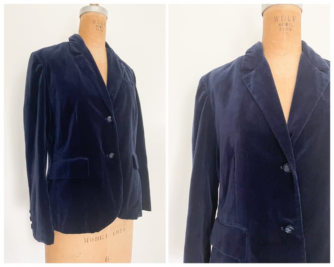 Vintage ‘70s ‘80s navy blue velvet blazer | Butterfly for Prestige Sportswear, ladies S/M 