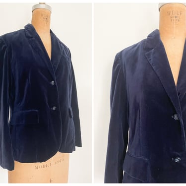 Vintage ‘70s ‘80s navy blue velvet blazer | Butterfly for Prestige Sportswear, ladies S/M 