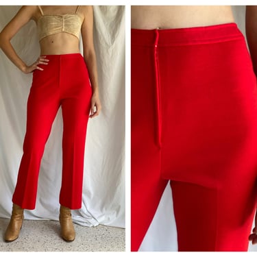 1970's Red Bell Bottoms / Seventies Work Wear / High Waist Trouser Pants / Power Suit / Mod Suit /  Wool Slacks 