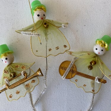 Vintage Net Leprechauns With Spun Cotton Heads, Set Of 3, Musical Leprechaun Picks, St. Patrick's Day, Chenille Stems, Floral Crafting 