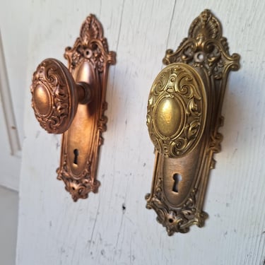 Solid Bronze Door Hardware Yale and Towne Antique Door Hardware, Antique Bronze Doorknobs and Backplates, Victorian Era 090507 