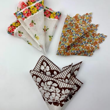 Vintage Hankies - Set of 3 - All Different - Printed Cotton - Interesting Details 