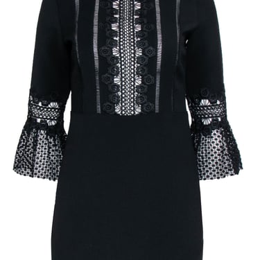 Self-Portrait - Black Long Sleeve Lace Trim Mini Dress Sz 6