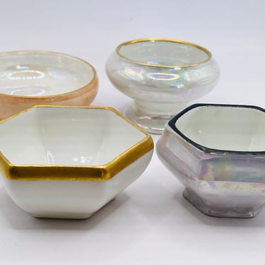 Porcelain set of four Lusterware Salt Cellars  Gold Trim - Chip Free 