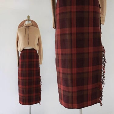 plaid wrap skirt - l - vintage 90s y2k tartan plaid long maxi size size large academia classic winter 