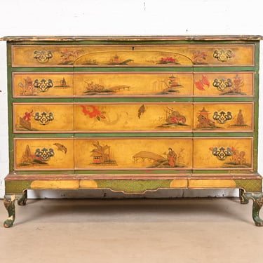 Antique Japanned Chinoiserie Queen Anne Bureau From the Historic Edgecroft Mansion