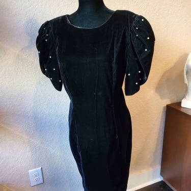 Vintage black velvet and pearl dress by After Dark 
