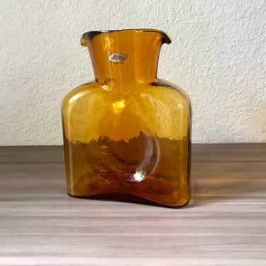 Blenko Amber Glass Water Bottle Carafe,   Double Spout Water Bottle, Decanter / Vase 