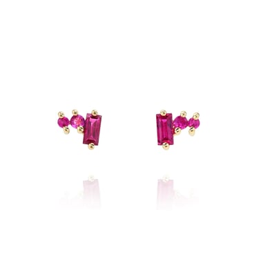 Petite Post Earrings - 18K Yellow Gold + Ruby