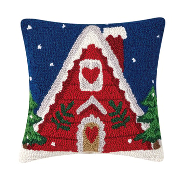 Red Christmas Cabin Hook Pillow