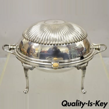 English Sheffield Victorian Silver Plated Rotating Dome Serving Dish Warmer