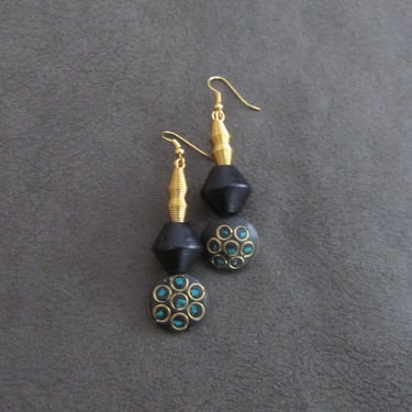Gemstone and brass inlay gypsy earrings 