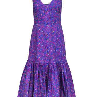 Tanya Taylor - Blue &amp; Pink Floral Print Sleeveless Midi Dress Sz 4