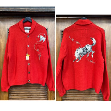 Vintage 1960’s -Deadstock- “H Bar C Ranchwear” Western Cowboy Shawl Collar Cardigan Sweater, Size L, Vintage Clothing 
