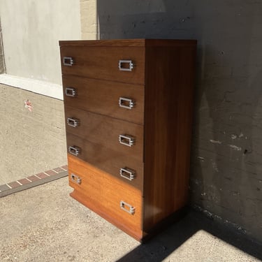 MCM Walnut Dresser with Metal Pulls