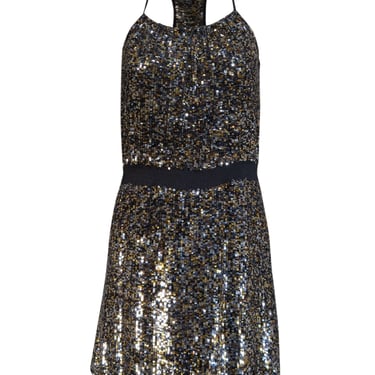 Parker - Black, Gold, & Silver Sequin Strapless Mini Dress Sz XS