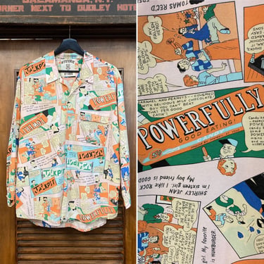 Vintage 1980’s Comic Book Cartoon Print New Wave Shirt, 80’s New Wave Shirt, 80’s Cartoon Print, 80’s Comix, 80’s Style, Vintage Clothing 