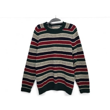 Vintage Heather Striped Sweater, 100% Pure Wool Multi Colored Crewneck, Casual Pullover, Preppy Outdoor Jumper, Unisex Vintage Clothing 