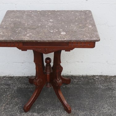 1880s Eastlake Victorian Carved Marble Top Side End Table 5319