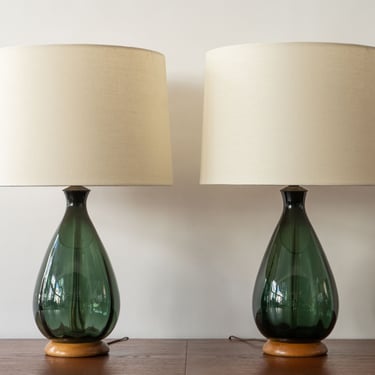 Pair of Blenko Green Glass Lamps