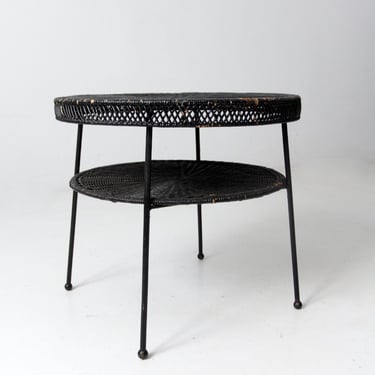 mid-century black wicker side table 