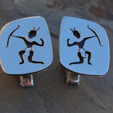 Vintage Mexican Sterling Silver Archer Warrior / Sagittarius Toggle Back Shadowbox Cuff Links - 14 Grams 