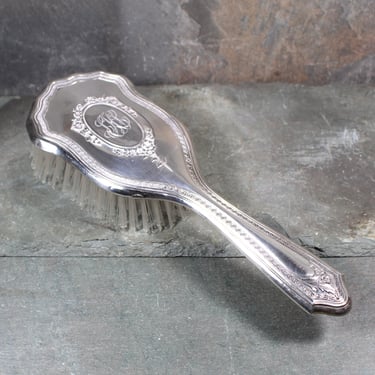 Antique Sterling Silver Hair Brush | Monogramed Sterling Brush Refurbished with Nylon Bristles | Antique Vanity | Bixley Shop 