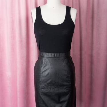 Vintage 90s Wilsons Basic Black Genuine Leather Mini Skirt 