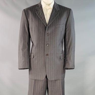 PAUL SMITH Size 46 Westbourne Regular Grey Purple Pinstripe Wool Notch Lapel Suit