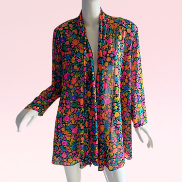 1980s Vintage Oscar De La Renta Swimwear Kimono Overlay 