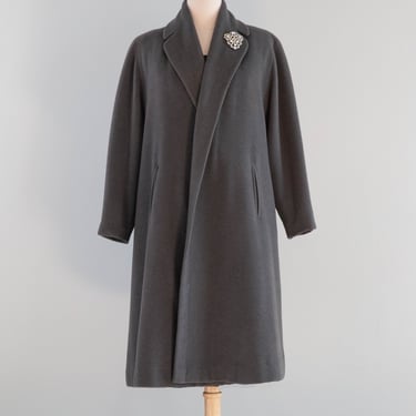 Luxurious 1950's Cashmere Cocoon Coat in Coastal Fog  / Medium