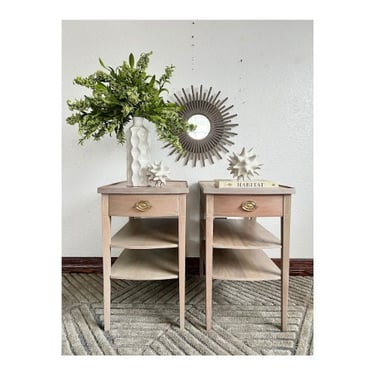 Stylish Set of Mersman Mid Century Modern Night Stands, Hand-Bleached Finish, Shelves for Storage, Bedside Tables, Handmade End Table 