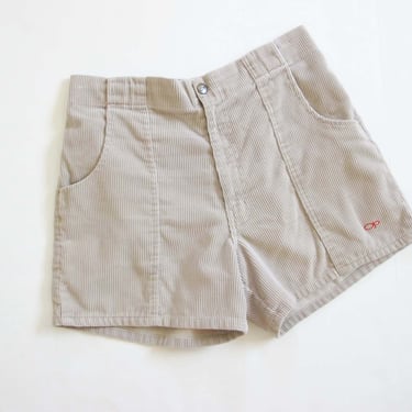 Vintage OP Corduroy Shorts 32 - 1980s Ocean Pacific Beige Cord Unisex Shorts Elastic Waist 